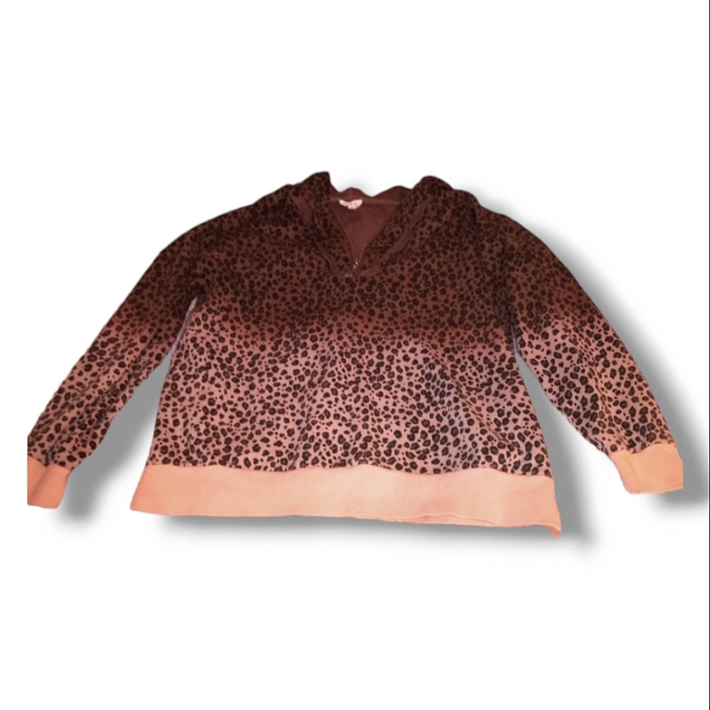 Small POL Ombre Pink & Brown Cheetah Print Half Zip Jacket